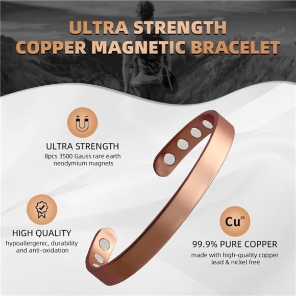 Copper Bracelet for Men and Women, 99.9% Pure Copper Magnetic Bangle - Picture 5 of 6